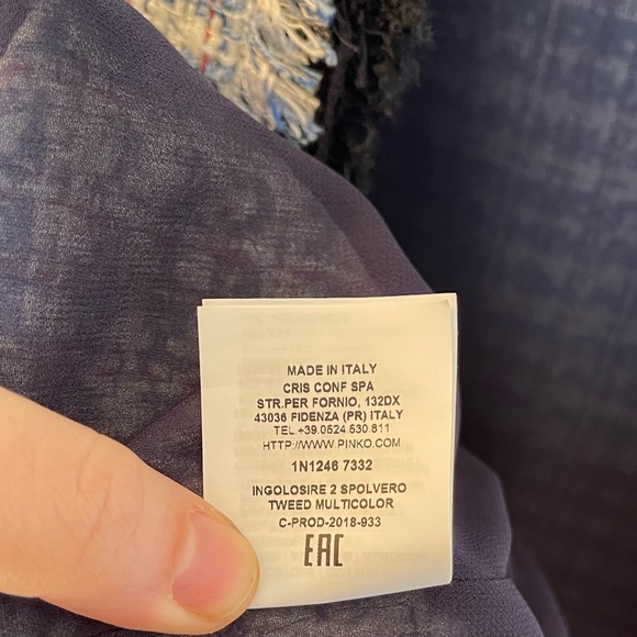 PINKO Made in Italy Long Tweed Jacket Blue & White - Picture 11 of 16